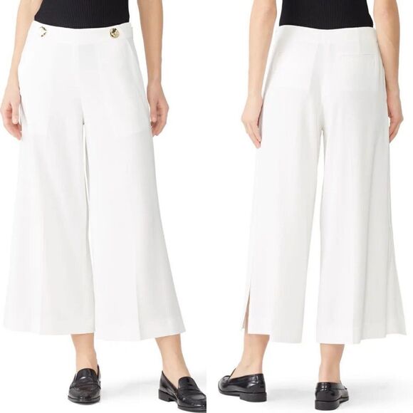 DEREK LAM 10 Crosby Pants Womens 6 Cropped Crepe Culottes Button Waist - Picture 1 of 12